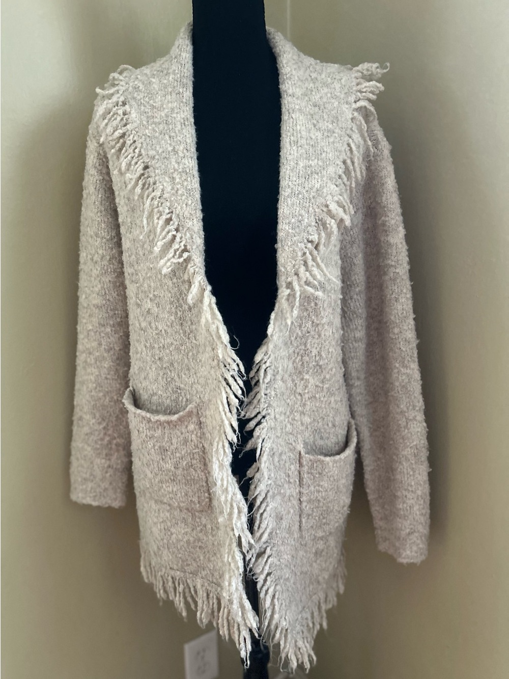 Charlie B Long Beige Fringe Sweater Sz M